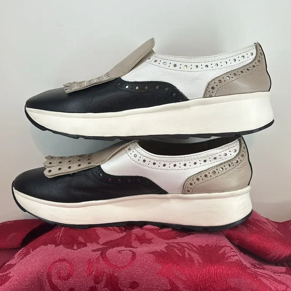 GROX Respira Slip on Loafers‎ D8 25TB Black White Beige with Fringe W Size 7 - Picture 5 of 16